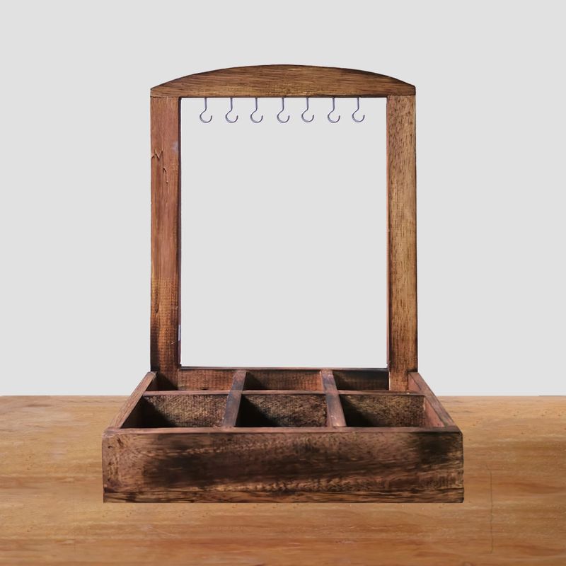 Hangstand & Display Tray - 6 (2x3) Vakken - Donker Hout