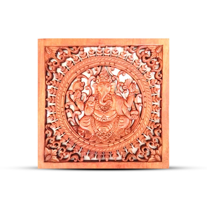 Vierkant Decoratief Houten Boeddha Ganesh Paneel 40x40