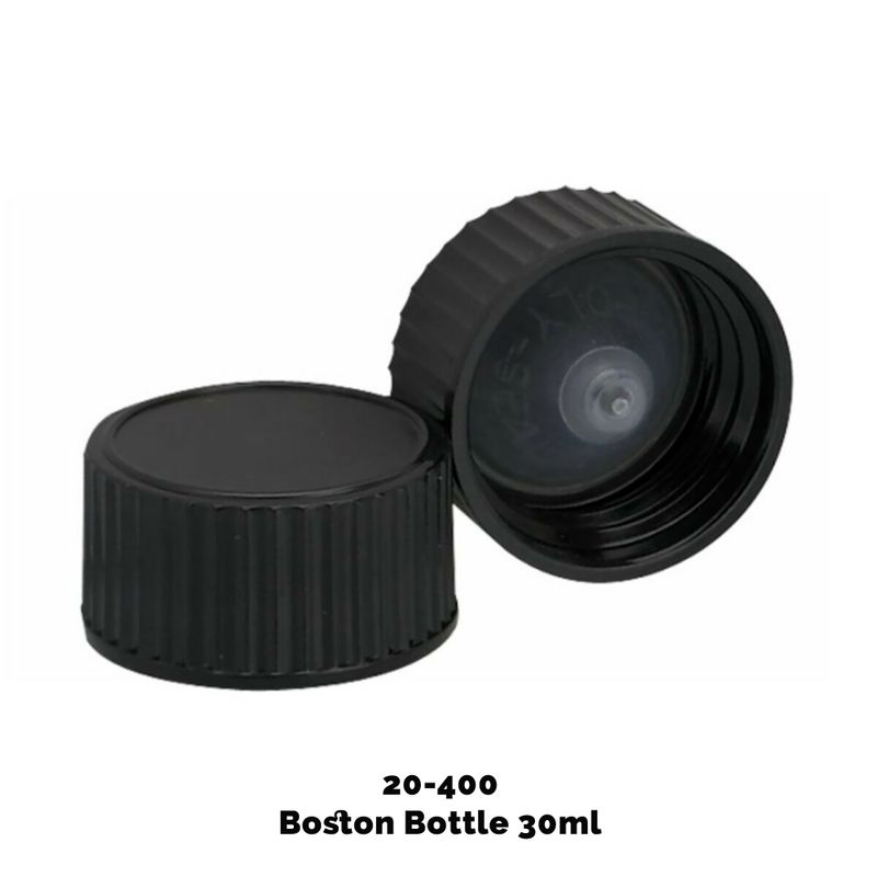 Dop voor Amber Boston Fles (voor 30ml & 60ml) - Zwart Plastic 20-400mm