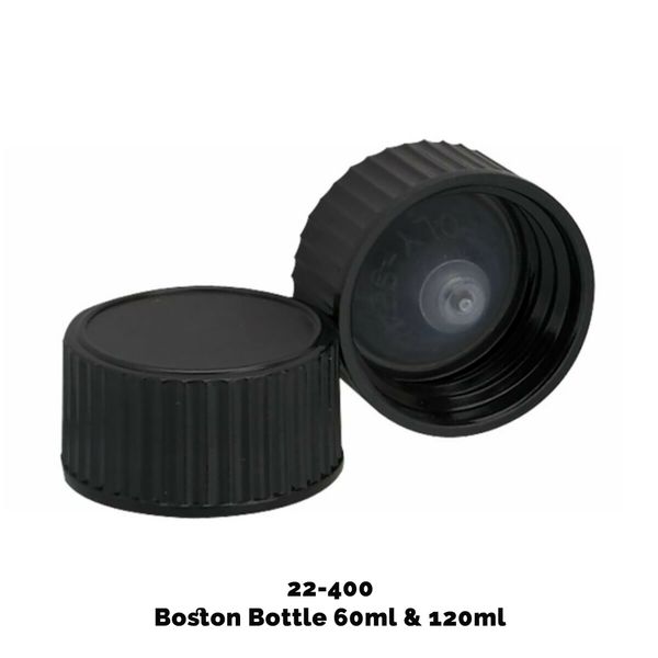 Dop voor Amber Boston Fles (120ml) - Zwart Plastic 22-400mm