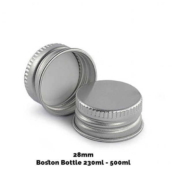 Dop voor Amber Boston Fles (voor 230ml & 500ml) - Aluminium Zilver 28mm