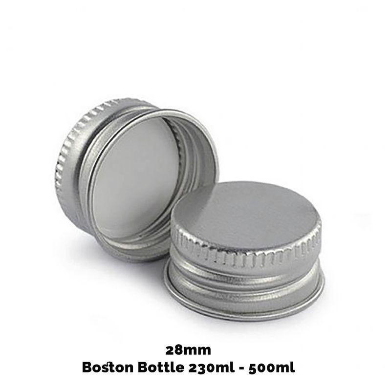 Dop voor Amber Boston Fles (voor 230ml & 500ml) - Aluminium Zilver 28mm