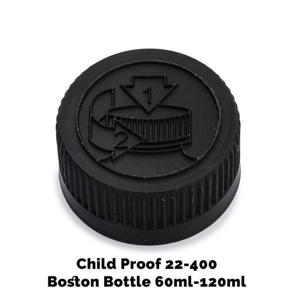 Kindveilige Dop voor Amber Boston Fles 22mm (voor 120ml) - Zwart Plastic