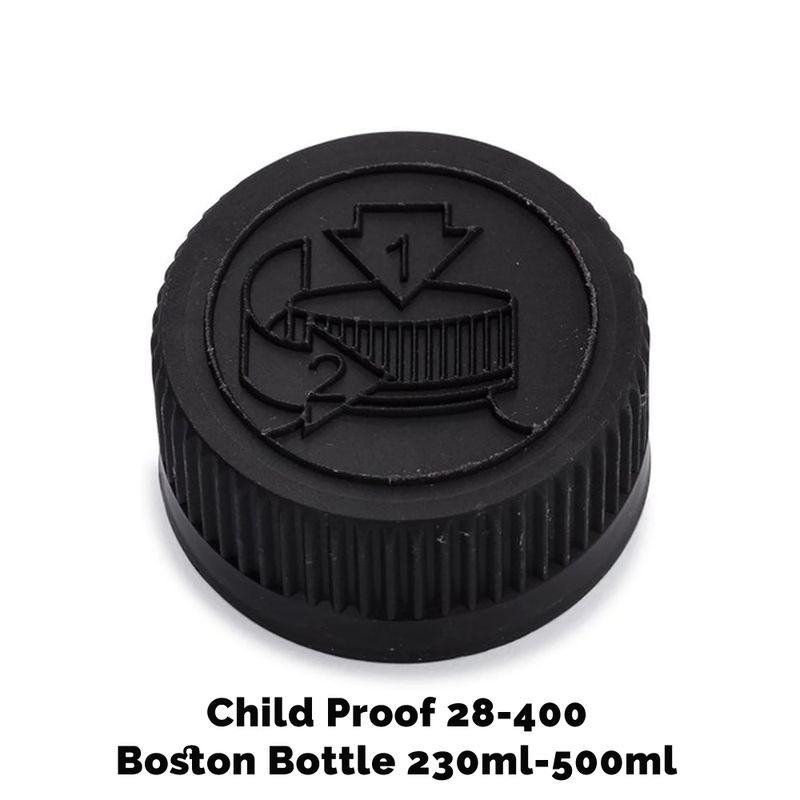 Kindveilige Dop voor Amber Boston Fles 28mm (voor 230ml & 500ml) - Zwart Plastic