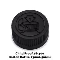 Kindveilige Dop voor Amber Boston Fles 28mm (voor 230ml & 500ml) - Zwart Plastic