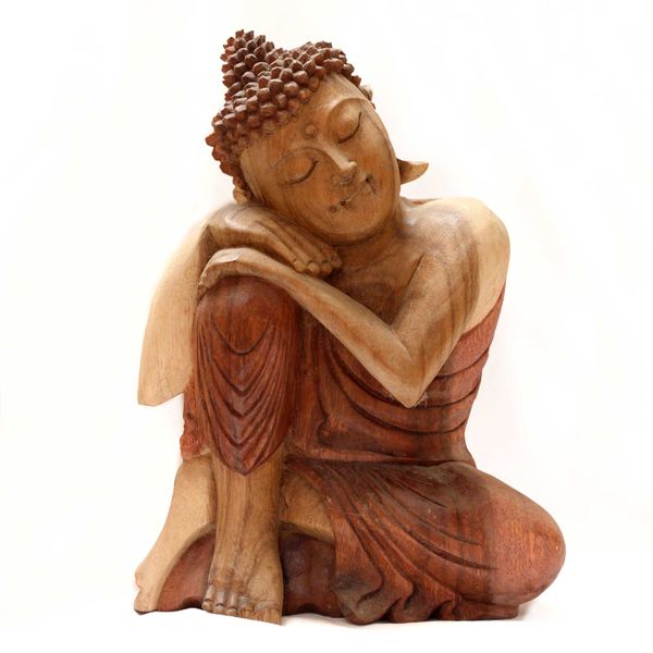 Hand Carved Buddha Statue - 30cm Thinking - Damaged