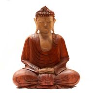 Hand Carved Buddha Statue - 40cm Meditation - Damaged
