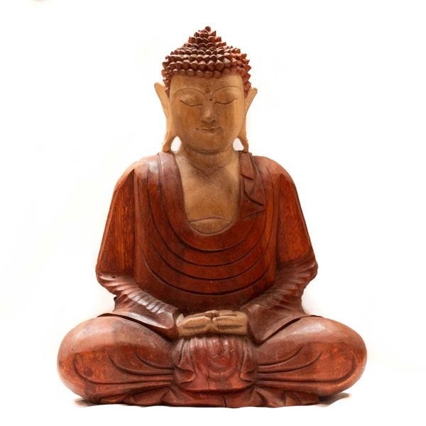 Hand Carved Buddha Statue - 40cm Meditation - Damaged