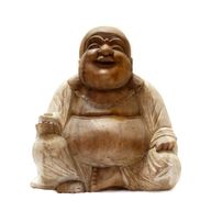 Hand Carved Buddha Statue - 30cm Happy - Whitewash - Damaged