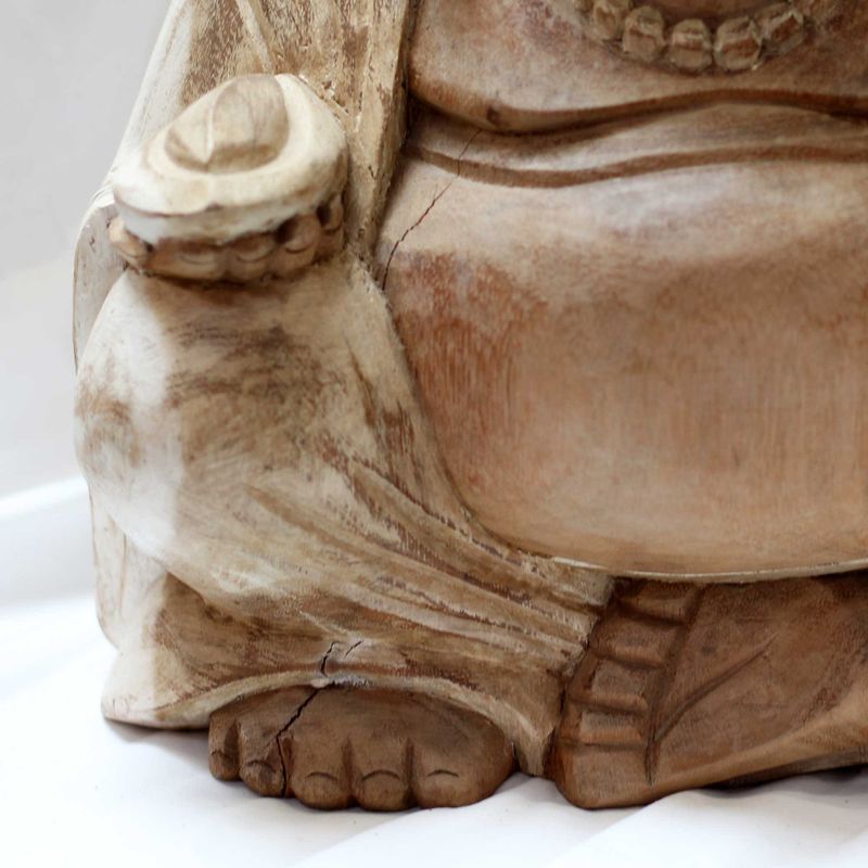 Hand Carved Buddha Statue - 30cm Happy - Whitewash - Damaged