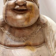 Hand Carved Buddha Statue - 30cm Happy - Whitewash - Damaged
