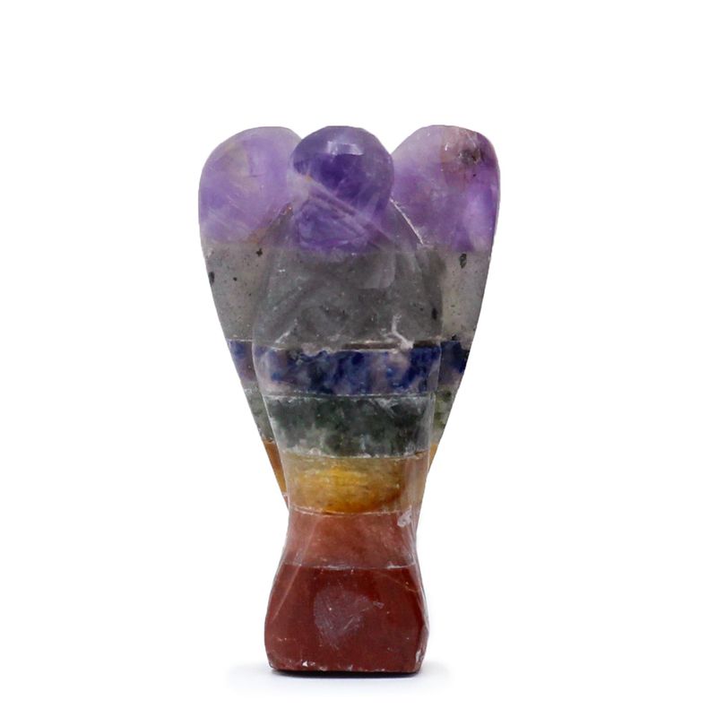 Mini Handgesneden Edelsteen Engel - Zeven Chakra Gebonden (ca. 3,5 cm)