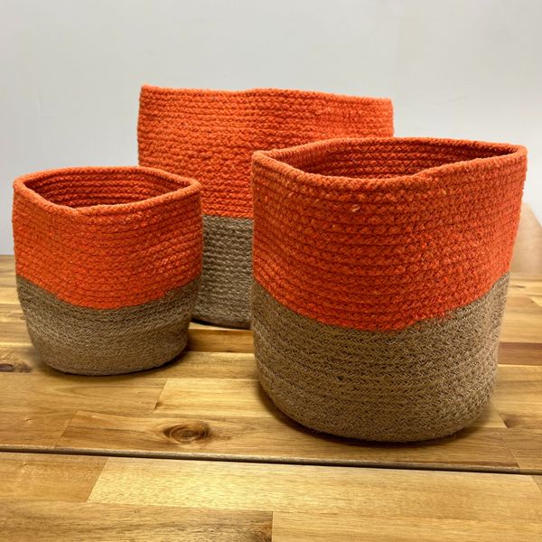 Set Van 3 Opbergmanden Van Katoenen Touw - Oranje