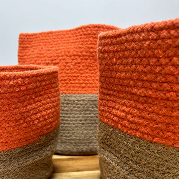 Set Van 3 Opbergmanden Van Katoenen Touw - Oranje
