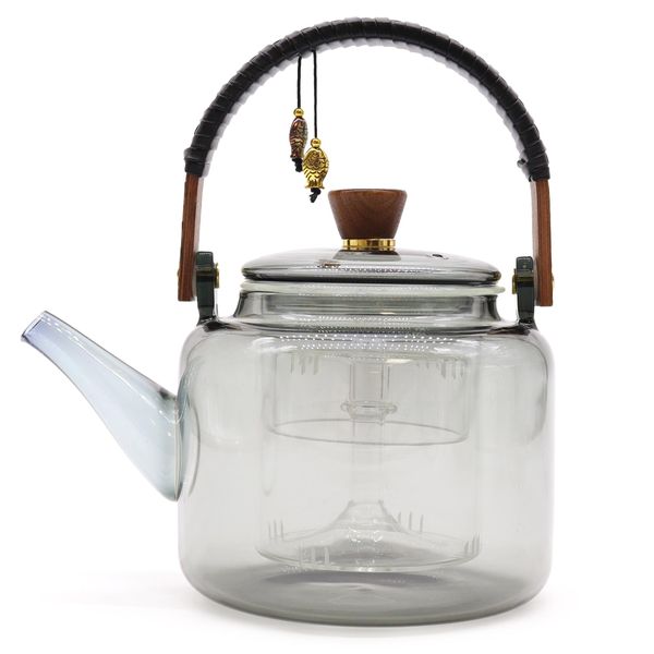 Glazen Infusie Theepot - Met Stoomsysteem Antraciet - 1000ml
