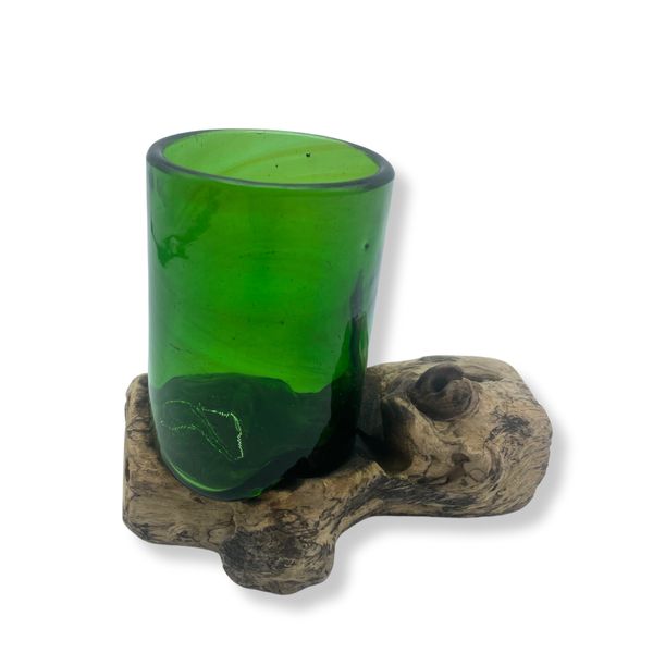Gerecycleerde Bierflessen - Whiskyglas op Hout