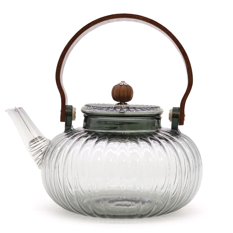 Glazen Infusie Theepot - Antraciet Geribbelde Parel - 950ml