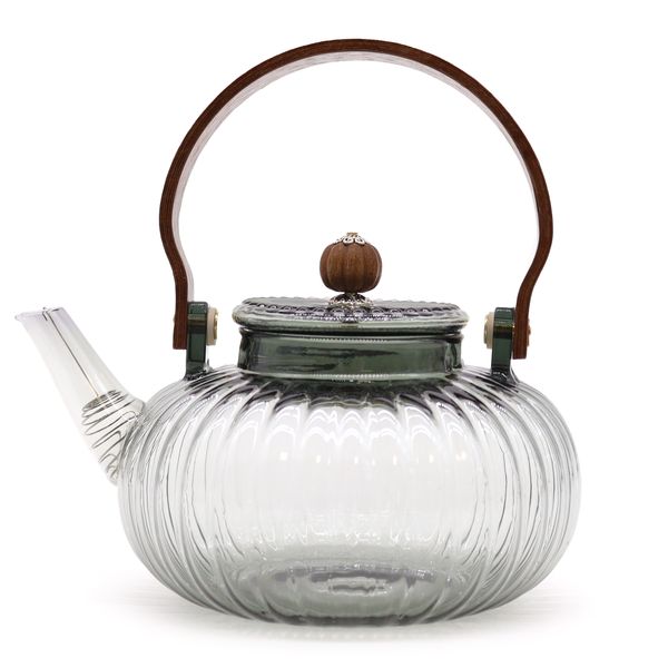 Glazen Infusie Theepot - Antraciet Geribbelde Parel - 950ml