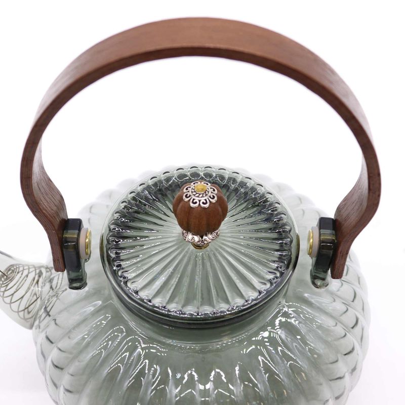 Glazen Infusie Theepot - Antraciet Geribbelde Parel - 950ml