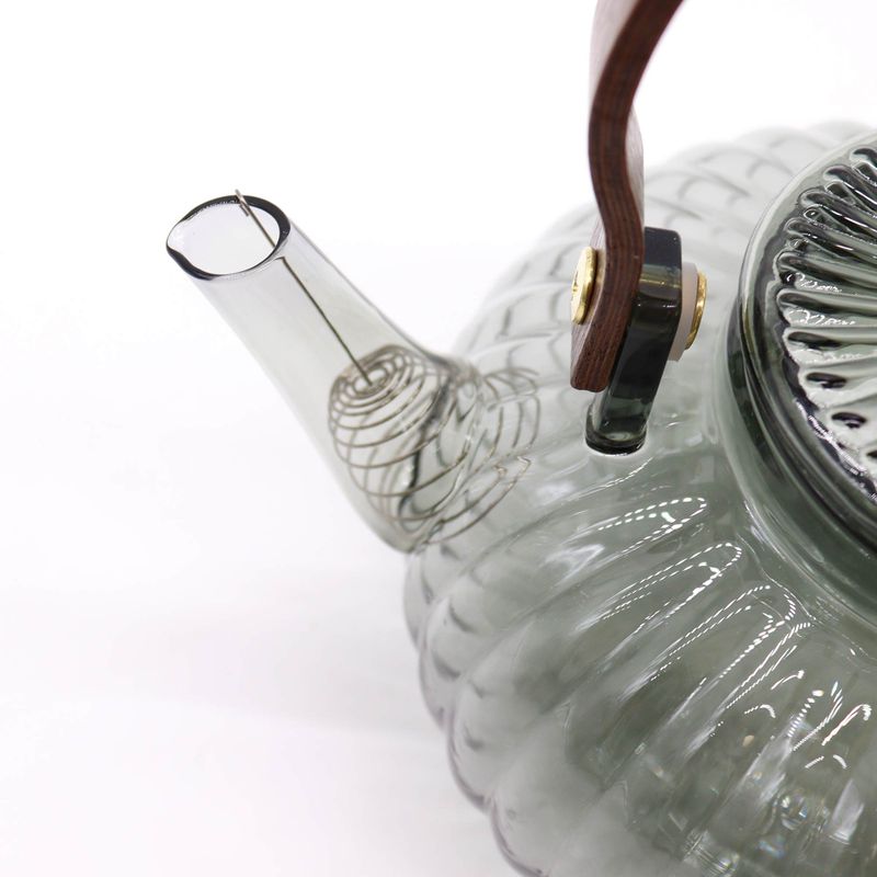 Glazen Infusie Theepot - Antraciet Geribbelde Parel - 950ml