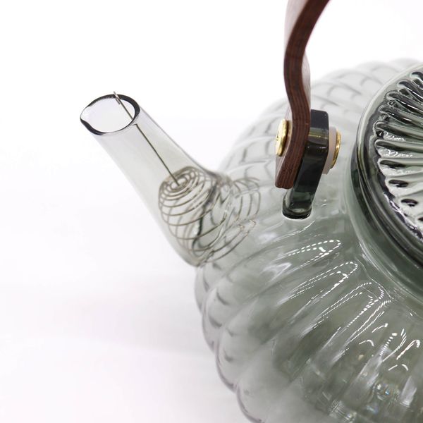 Glazen Infusie Theepot - Antraciet Geribbelde Parel - 950ml