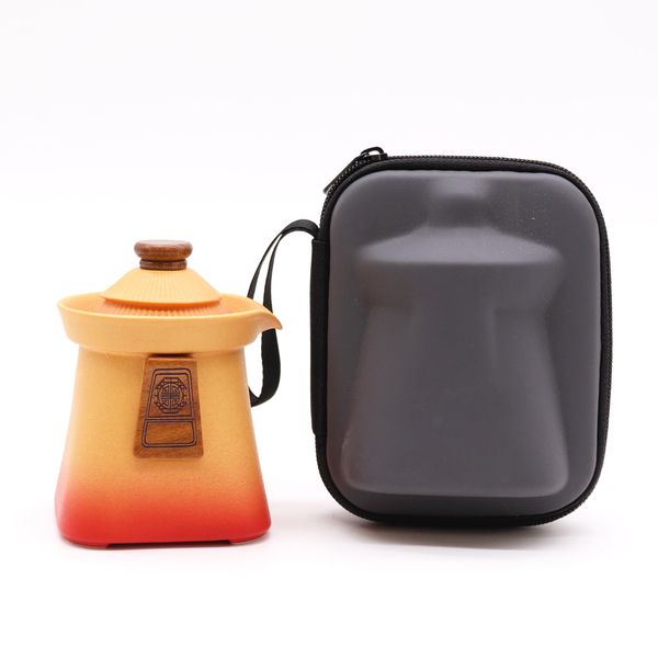 Tempel Theepot Set & Drie Kopjes - Oranje Aarde