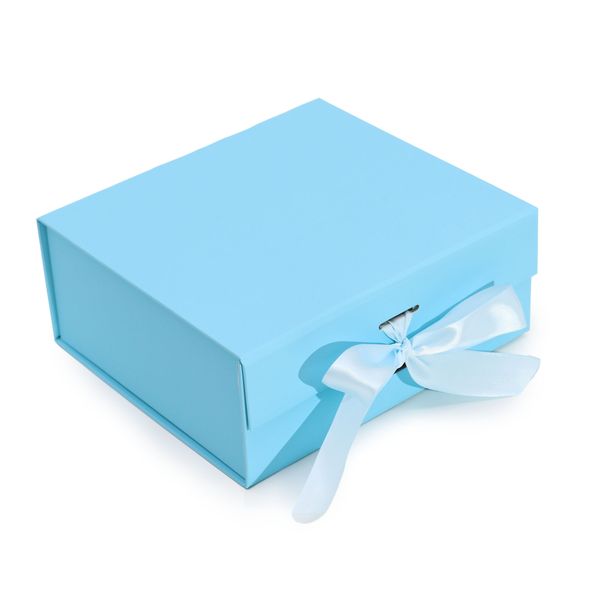 Plat Verpakte Cadeaubox - Medium Vierkant.(20x18.2x8cm) - Babyblauw