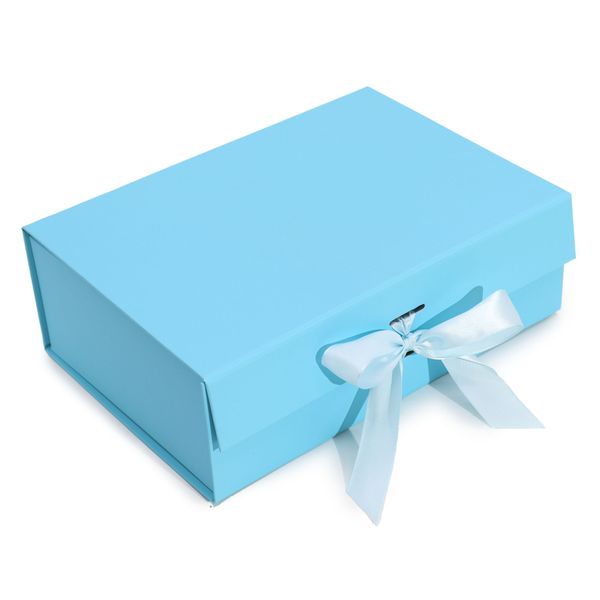 Plat Verpakte Cadeaubox - Groot (28.2x20.2x9.2cm) - Babyblauw