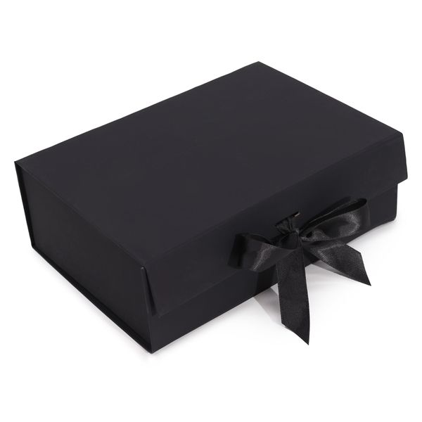 Plat Verpakte Cadeaubox - Groot (28.2x20.2x9.2cm) - Zwart