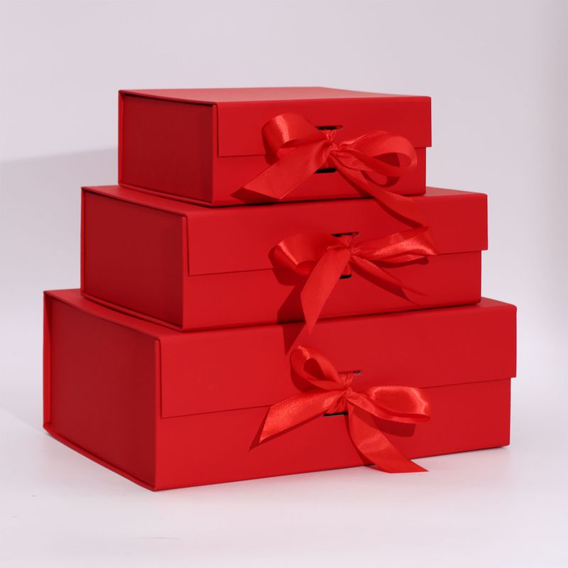 Plat Verpakte Cadeaubox - Groot (28.2x20.2x9.2cm) - Rood