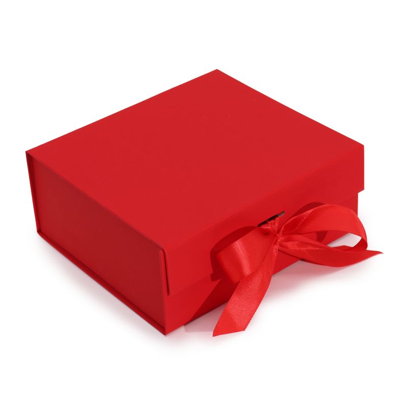 Plat Verpakte Cadeaubox - Medium Vierkant. (20x18.2x8cm) - Rood