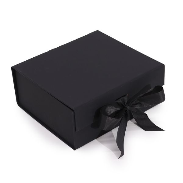 Plat Verpakte Cadeaubox - Medium Vierkant.(20x18.2x8cm) - Zwart