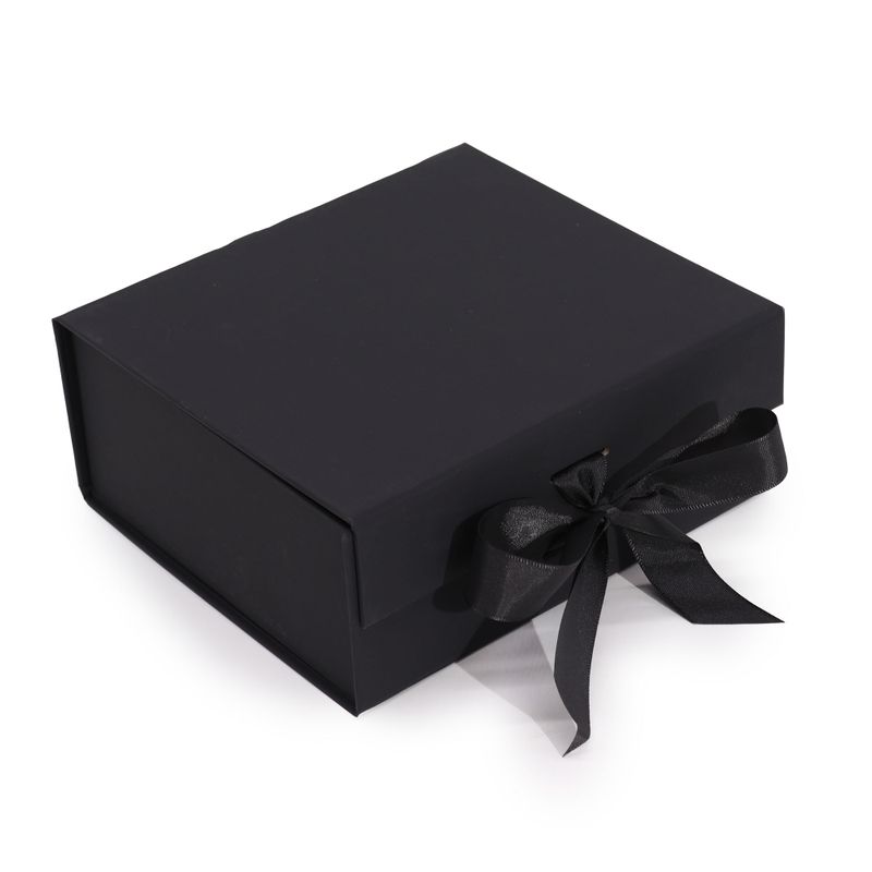 Plat Verpakte Cadeaubox - Medium Vierkant.(20x18.2x8cm) - Zwart