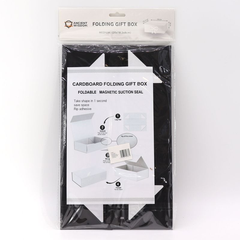 Plat Verpakte Cadeaubox - Medium Vierkant.(20x18.2x8cm) - Zwart