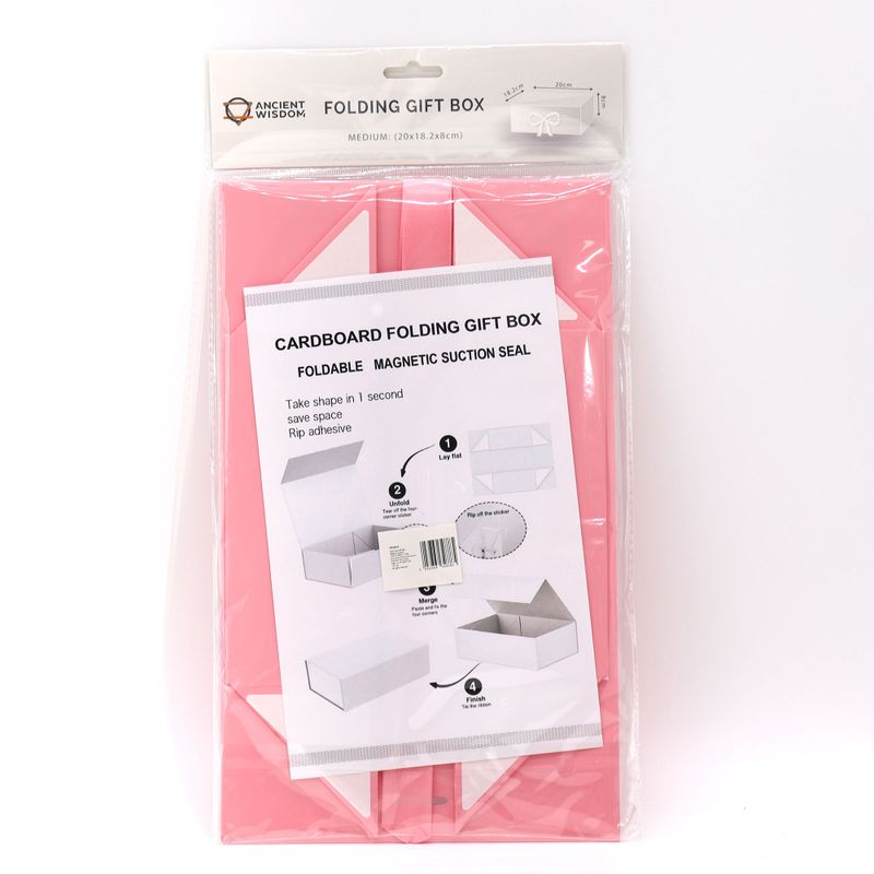 Plat Verpakte Cadeaubox - Medium Vierkant. (20x18.2x8cm) - Roze