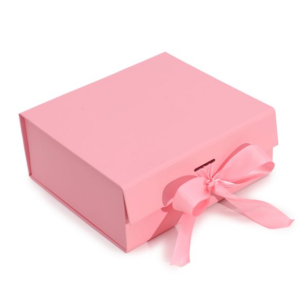 Plat Verpakte Cadeaubox - Medium Vierkant. (20x18.2x8cm) - Roze