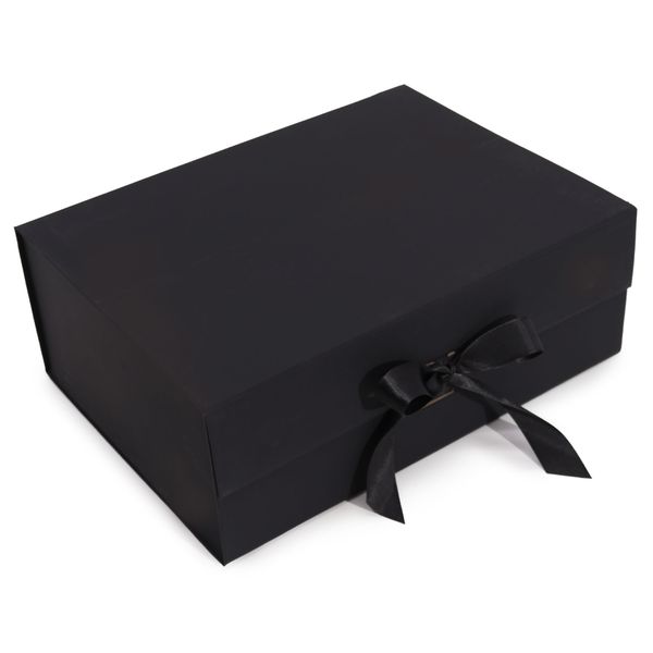 Plat Verpakte Cadeaubox - Extra Groot (33x25x12cm) - Zwart