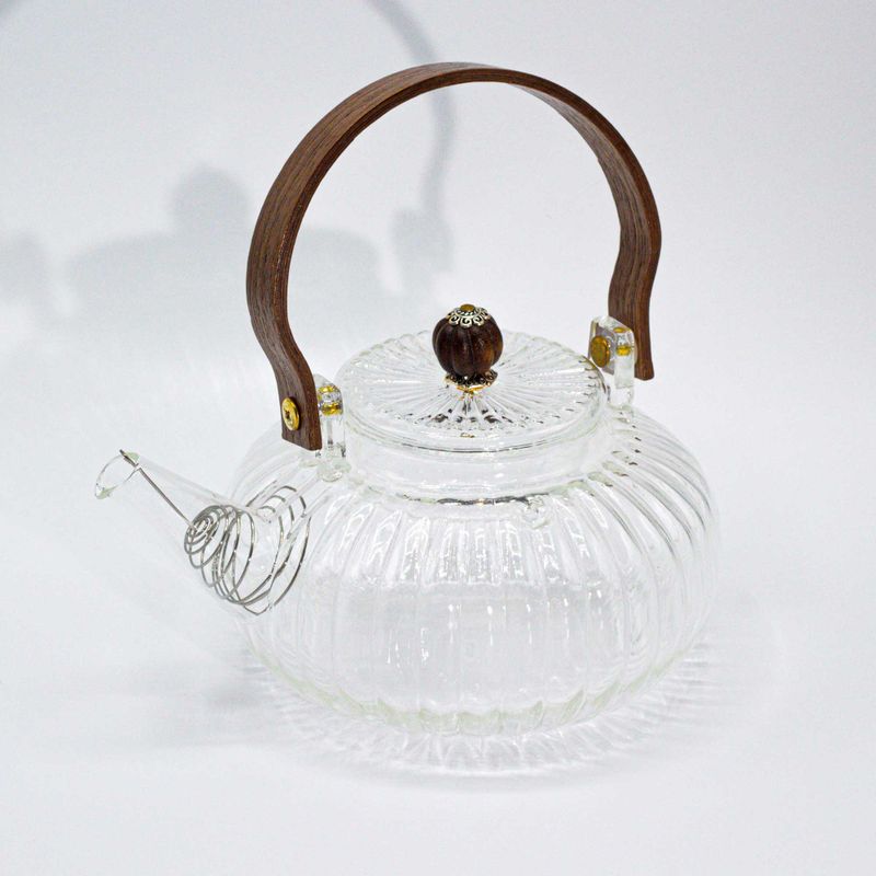 Glazen Infusie Theepot - Heldere Geribbelde Parel - 850ml