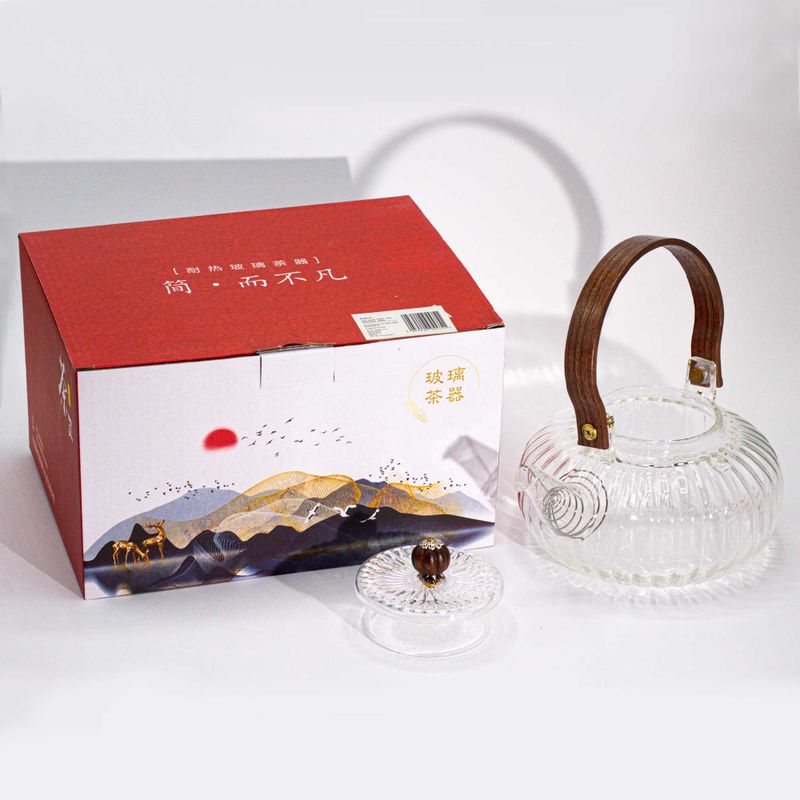 Glazen Infusie Theepot - Heldere Geribbelde Parel - 850ml