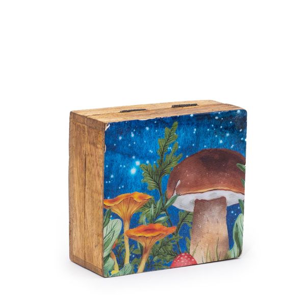 Kleine Geëmailleerde Vierkante Doos 10x10x4.2cm - Paddenstoel Design Blauwgroen
