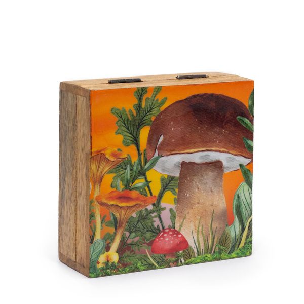 Middelgrote Vierkante Doos 13.5x13.5x6cm - Paddenstoel Design Kastanjebruin