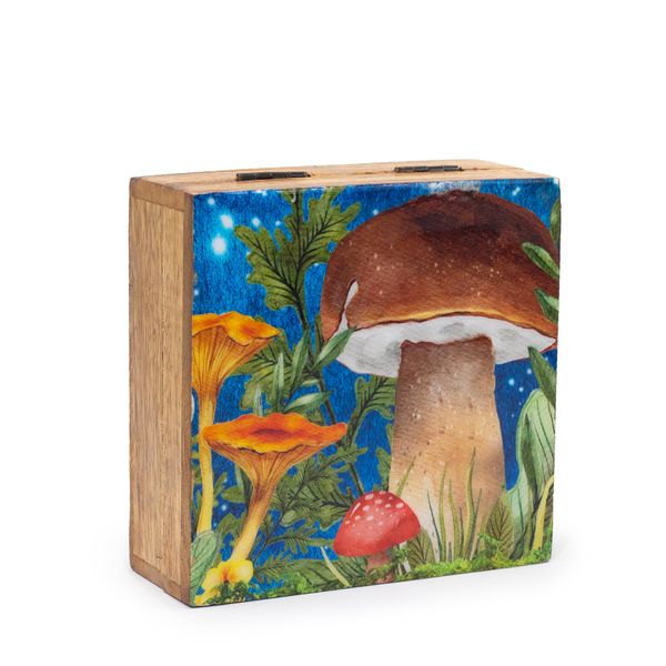 Middelgrote Vierkante Doos 13.5x13.5x6cm - Paddenstoel Design Blauwgroen