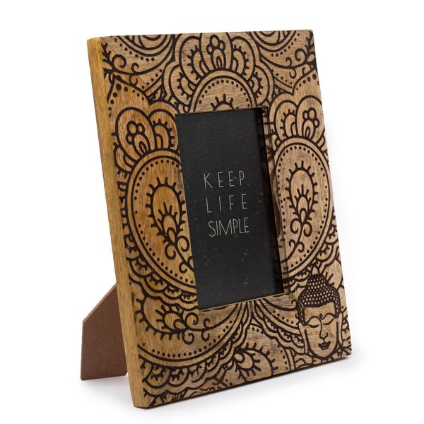 Middelgrote Mangohouten Fotolijst (voor 10x15cm) 26x20x2cm - Boeddha - Zwart