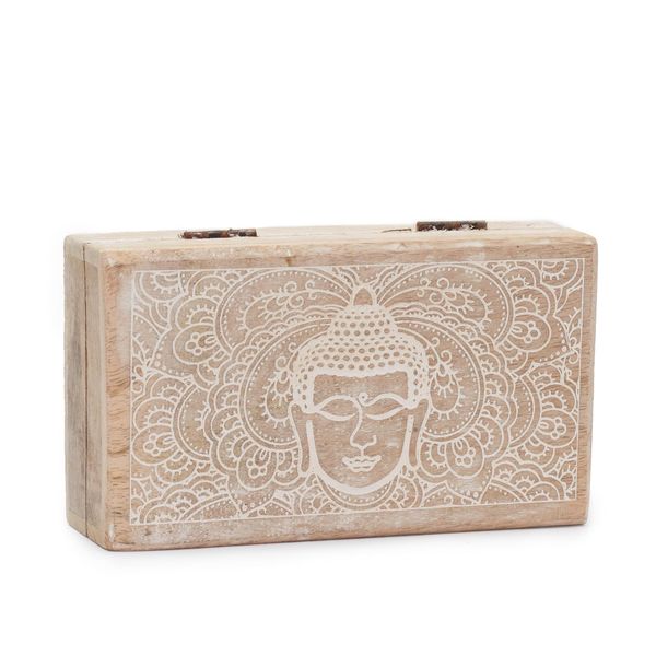 Middelgrote Vierkante Doos 17x10x4,2 cm - Boeddhahoofd Whitewash