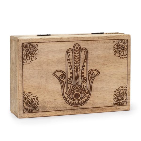Grote Rechthoekige Doos 21,5x14x6,3 cm - Hamsa Zwart Gegraveerd