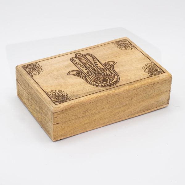 Grote Rechthoekige Doos 21,5x14x6,3 cm - Hamsa Zwart Gegraveerd