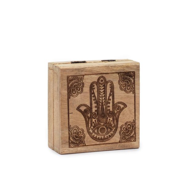 Kleine Vierkante Doos 10x10x4,2 cm - Hamsa Zwart Gegraveerd