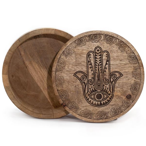 Grote Ronde Doos 17,5x7,5 cm - Hamsa Zwart Gegraveerd