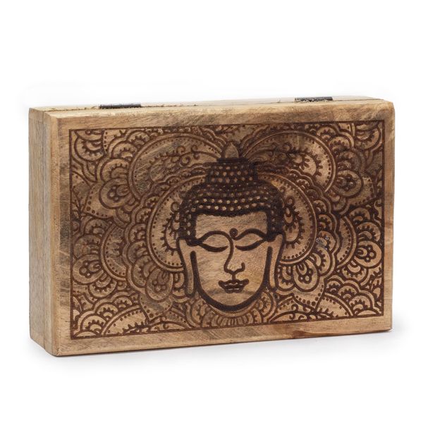 Grote Rechthoekige Doos 21,5x14x6,3 cm - Boeddhahoofd Zwart Gegraveerd