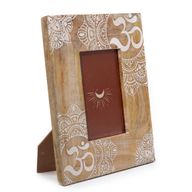 Middelgrote Mangohouten Fotolijst (voor 10x15cm) 26x20x2cm - Mandala - Wit